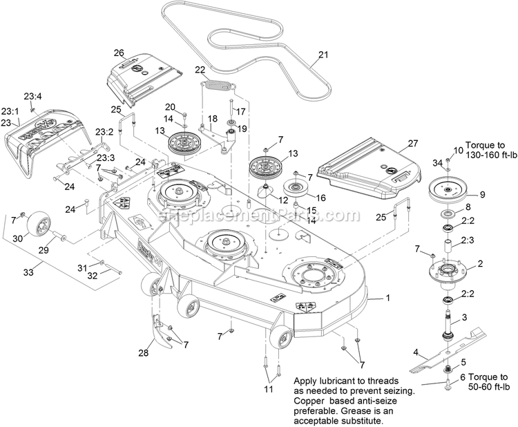 Deck Assembly Diagram and Parts List for VTX740EKC604 (314000000-314999999)(2014) Exmark Lawn Mower
