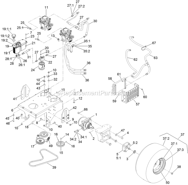 Ground Drive Assembly Diagram and Parts List for VTS740PKC52400 (402082300-404314158)(2018) Exmark Lawn Mower