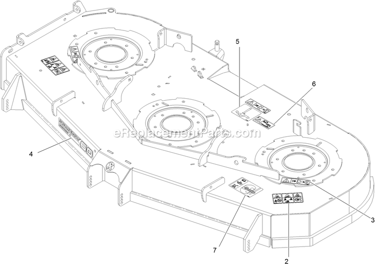 Deck With Decals Assembly Diagram and Parts List for STS730GKA60400 (404314159-406294344)(2019) Exmark Lawn Mower