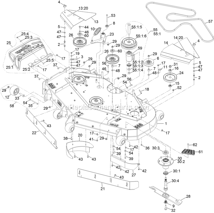 Deck Assembly Diagram and Parts List for LZS902DKU605A1 (400000000-402082299)(2017) Exmark Lawn Mower