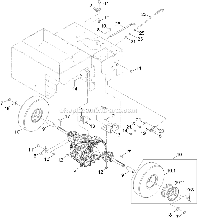 Transmission Assembly Diagram and Parts List for SDS395CKC20000 (402082300-404314158)(2018) Exmark Seeder