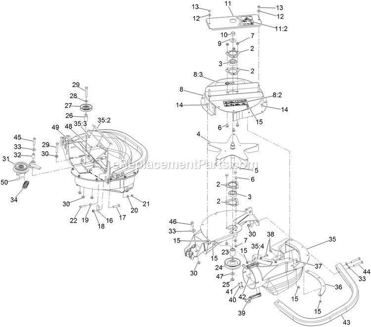 Blower Assembly (2) Diagram and Parts List for 126-6954 (402082300-404314158)(2018) Exmark Lawn Tractor Accessories