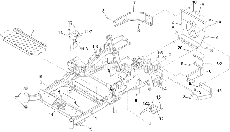 Main Frame Assembly Diagram and Parts List for LZE742GKC524A2 (315000000-315999999)(2015) Exmark Lawn Mower