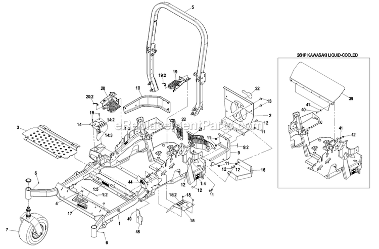 Mainframe Group Diagram and Parts List for LZAS22KA484CA (850000-919999)(2010) Exmark Lawn Mower
