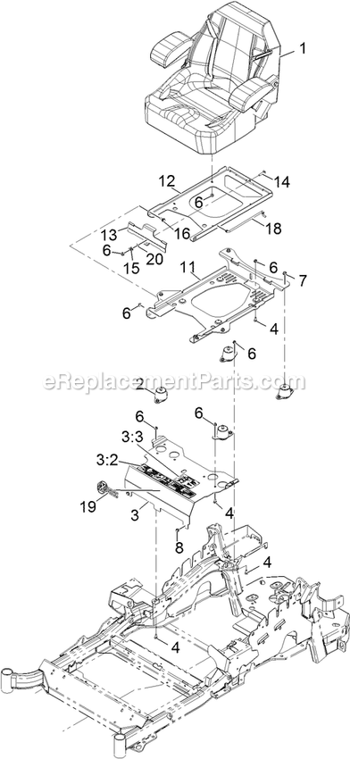 Seat Assembly Diagram and Parts List for LZS651KA484 (313000000-313999999)(2013) Exmark Lawn Mower