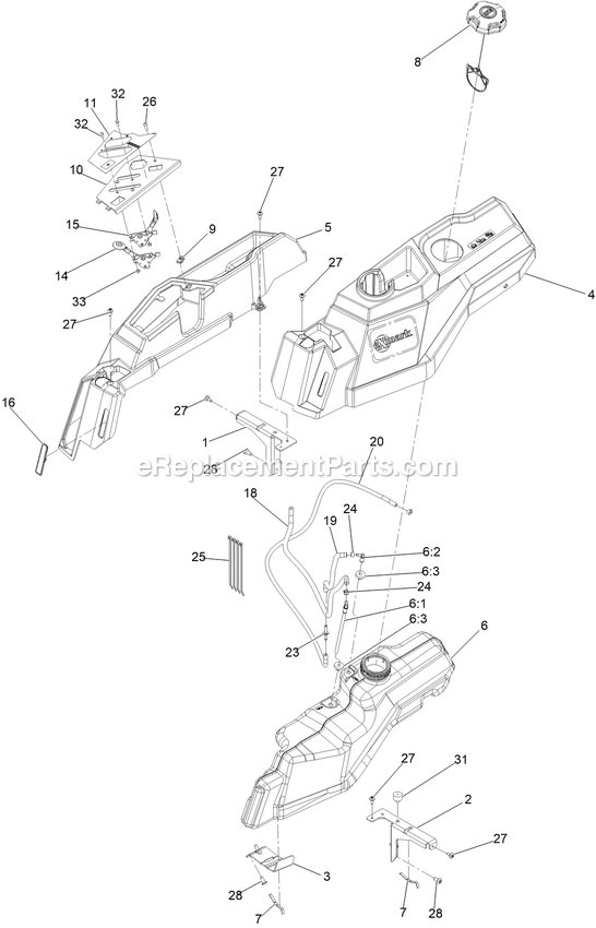 Fuel Assembly Diagram and Parts List for QZE725GKC50200 (408644346-411294211)(2021) Exmark Lawn Mower