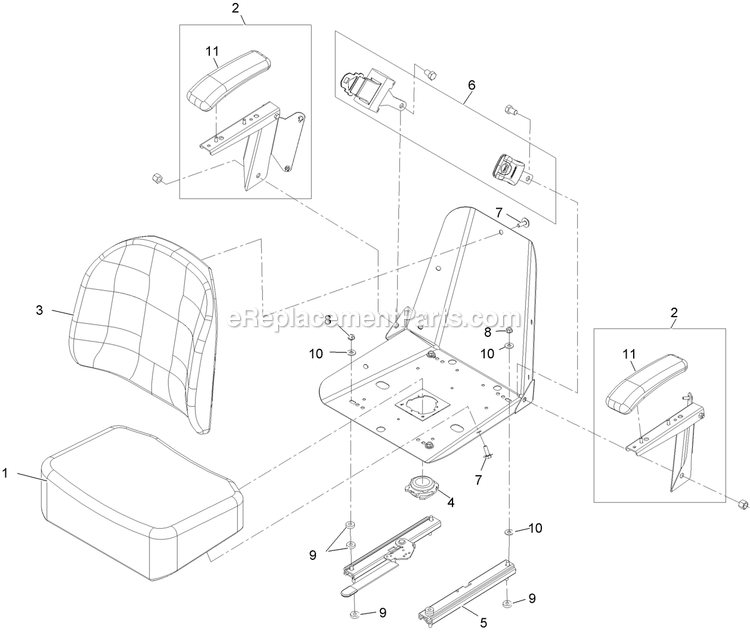 Seat With Tracks Assembly Diagram and Parts List for LZA20KAS484 (850000-919999)(2010) Exmark Lawn Mower