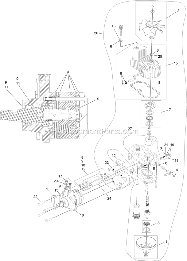 Rh Hydro Assembly Diagram and Parts List for LZS651CKA484A2 (404314159-407114159)(2019) Exmark Lawn Mower