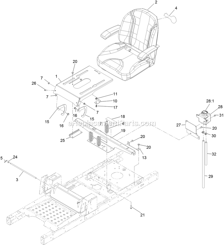 Seat Assembly (1) Diagram and Parts List for QTS708GEM50200 (316000000-399999999)(2016) Exmark Lawn Mower