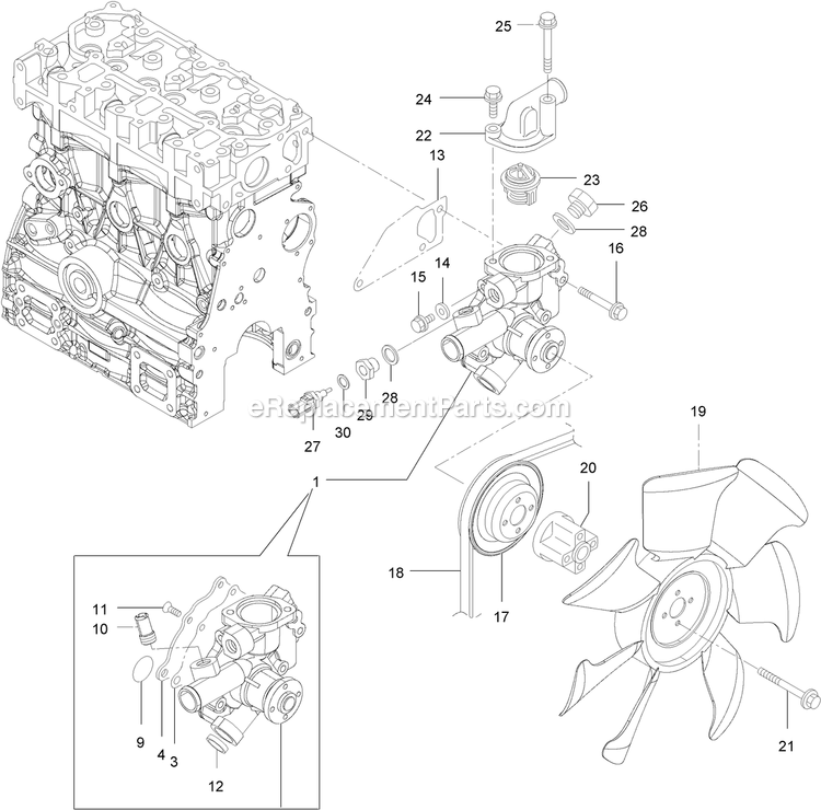 Cooling Water System Assembly Diagram and Parts List for LZS80TDYM604W0 (406294345-408644345)(2020) Exmark Lawn Mower