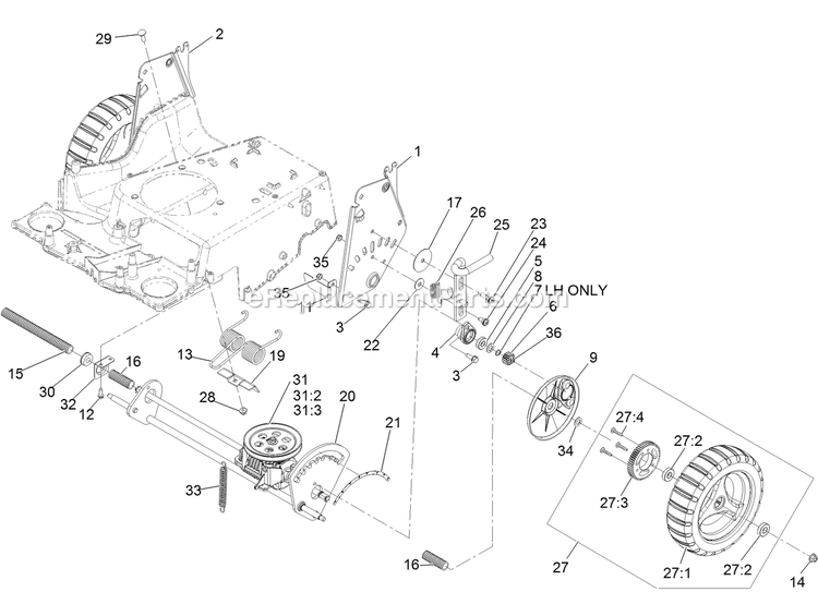 Deck And Wheel Assembly Diagram and Parts List for ECS180CKA30000 (316000000-399999999)(2016) Exmark Lawn Mower