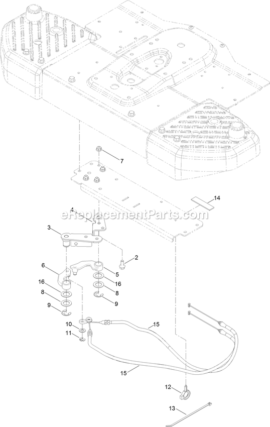 Steering Cable Assembly Diagram and Parts List for QSS725GKC50200 (315000000-315999999)(2015) Exmark Lawn Mower