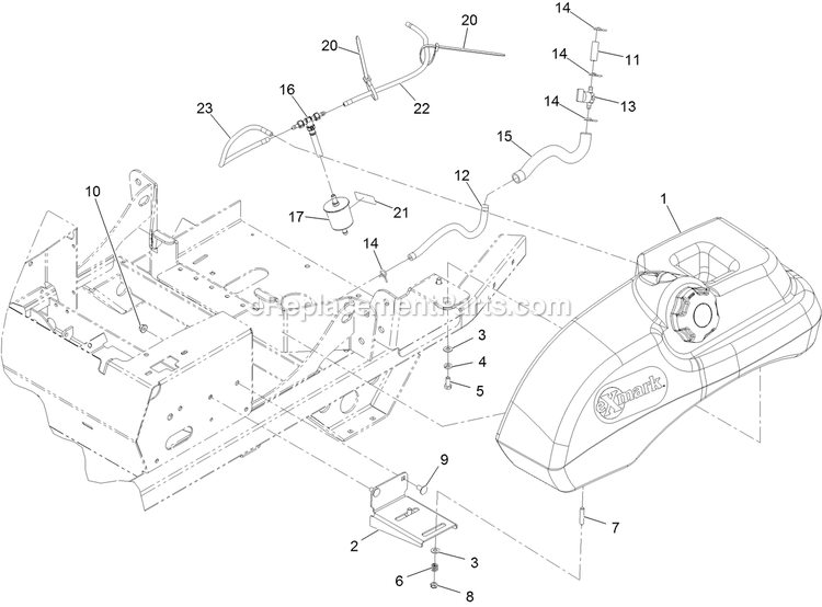 Fuel Tank Assembly (1) Diagram and Parts List for PNE651KA482 (314000000-314999999)(2014) Exmark Lawn Mower
