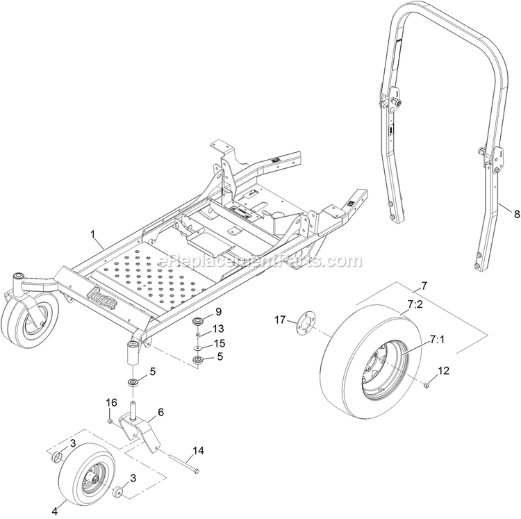 Mainframe Assembly Diagram and Parts List for PNS680KC523 (312000000-312999999)(2012) Exmark Lawn Mower