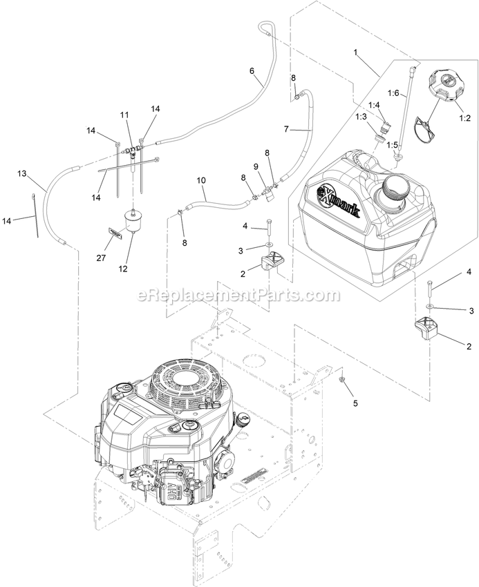 Fuel Assembly Diagram and Parts List for MGS481GKA322P0 (408644346-999999999)(2021) Exmark Lawn Mower