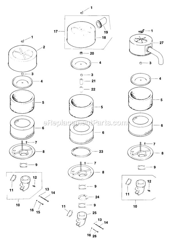Air Intake Diagram and Parts List for TR-17K 70000 Exmark Lawn Mower