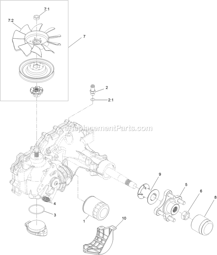 Lh Transaxle Assembly Diagram and Parts List for RAE708GEM52300 (406294345-408644345)(2020) Exmark Lawn Mower