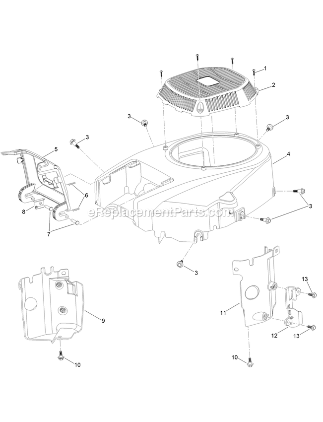 Blower Housing Assembly Diagram and Parts List for RAE708GEM52300 (402082300-404314158)(2018) Exmark Lawn Mower