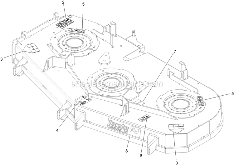 Deck With Decals Assembly Diagram and Parts List for PNS740GKC604A4 (315000000-315999999)(2015) Exmark Lawn Mower