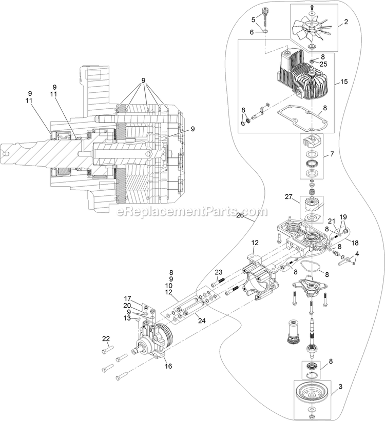 Lh Hydro Assembly Diagram and Parts List for LZS801GKA524A2 (411294212-999999999)(2022) Exmark Lawn Mower