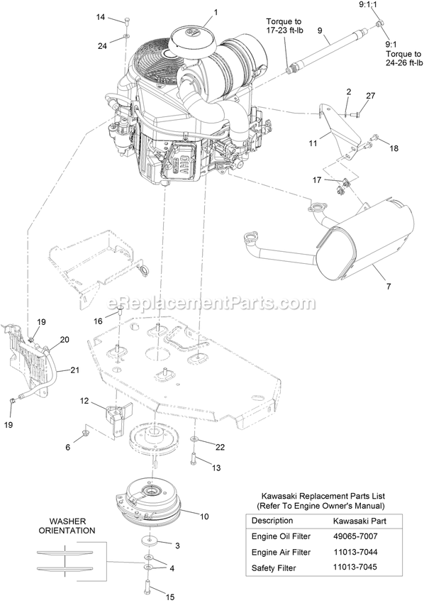 Engine Assembly Diagram and Parts List for LZE730GKA604A3 (316000000-399999999)(2016) Exmark Lawn Mower