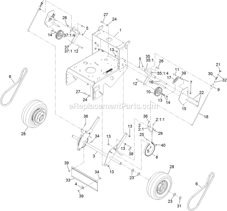 Engine Deck With Transmission (1) Diagram and Parts List for MGS481GKA322P0 (316000000-399999999)(2016) Exmark Lawn Mower