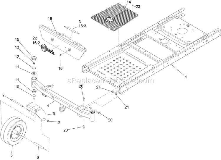 Main Frame And Front Axle Assembly Diagram and Parts List for QTS708GEM50200 (316000000-399999999)(2016) Exmark Lawn Mower