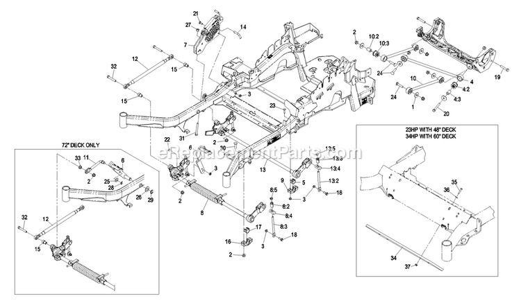 Deck Support Group Diagram and Parts List for LZZ23KA526 (790000-849999)(2009) Exmark Lawn Mower
