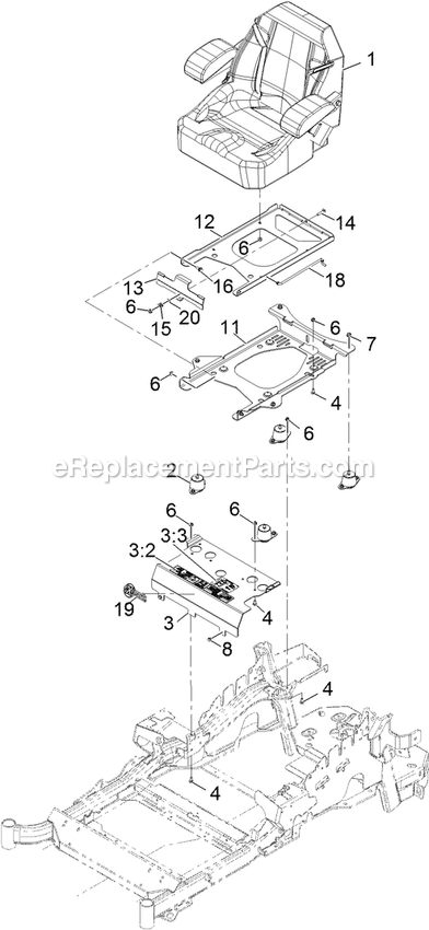 Seat Assembly Diagram and Parts List for LZS740PKC524 (314000000-314999999)(2014) Exmark Lawn Mower
