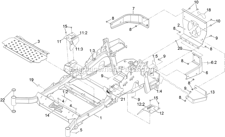 Main Frame Assembly Diagram and Parts List for LZE742GKC60400 (315000000-315999999)(2015) Exmark Lawn Mower