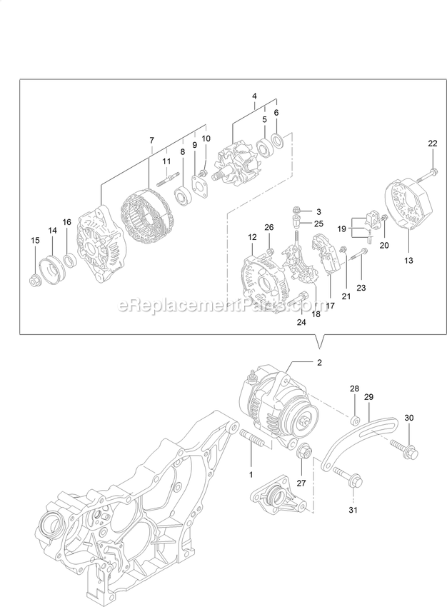 Generator Assembly Diagram and Parts List for LZS88CDYM96RW0 (402082300-404314158)(2018) Exmark Lawn Mower