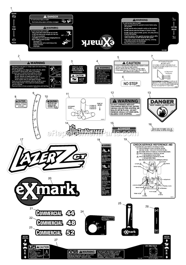 Decal Group Diagram and Parts List for LCT4818BV (510000-599999)(2005) Exmark Lawn Mower