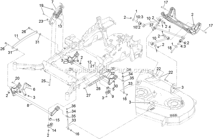 Deck Lift Assembly Diagram and Parts List for LZX980EKC726W0 (411294212-999999999)(2022) Exmark Lawn Mower