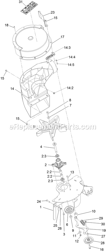 Blower Assembly (2) Diagram and Parts List for 135-2604 (408644346-411294211)(2021) Exmark Lawn Tractor Accessories
