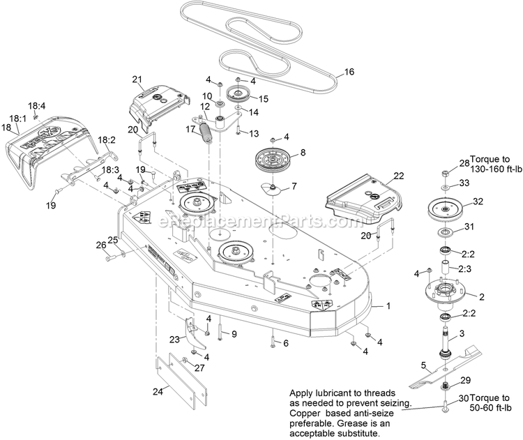 Deck Assembly Diagram and Parts List for VTS740PKC52400 (316000000-399999999)(2016) Exmark Lawn Mower