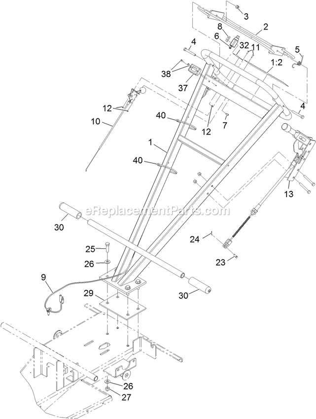Handle Assembly Diagram and Parts List for SG390HN (312000000-312999999)(2012) Exmark Lawn Tractor Accessories