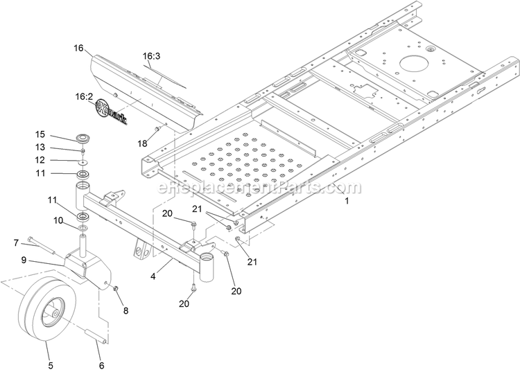 Main Frame Assembly Diagram and Parts List for QTE708GEM50200 (316000000-399999999)(2016) Exmark Lawn Mower