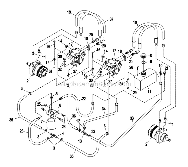 Hydraulic Group Diagram and Parts List for TT5217KAE (260000-319999)(2001) Exmark Lawn Mower