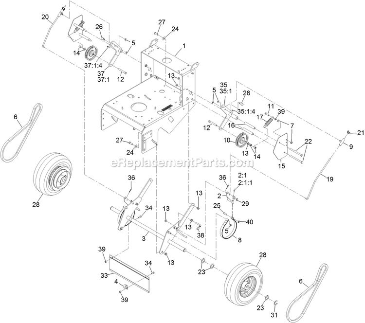 Engine Deck With Transmission (1) Diagram and Parts List for MGS481CKA48300 (316000000-399999999)(2016) Exmark Lawn Mower