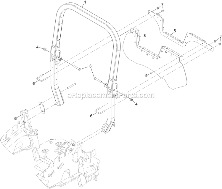 Roll-Over Protection System Diagram and Parts List for LZX980EKC96RW0 (406294345-408644345)(2020) Exmark Lawn Mower