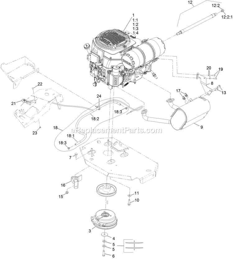 Engine Assembly Diagram and Parts List for LZS740AKC524A2 (402082300-404314158)(2018) Exmark Lawn Mower
