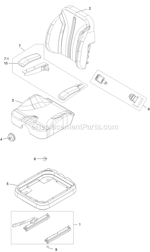 Seat Assembly (2) Diagram and Parts List for RAS651GKA483A3 (408644346-411294211)(2021) Exmark Lawn Mower