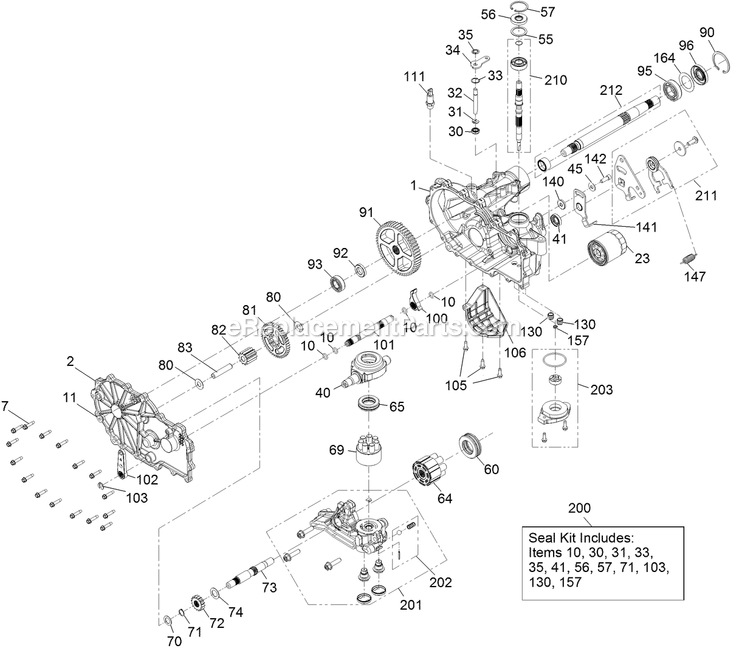 Lh Transaxle Diagram and Parts List for SAR481KA30 (314000000-314999999)(2014) Exmark Aerator