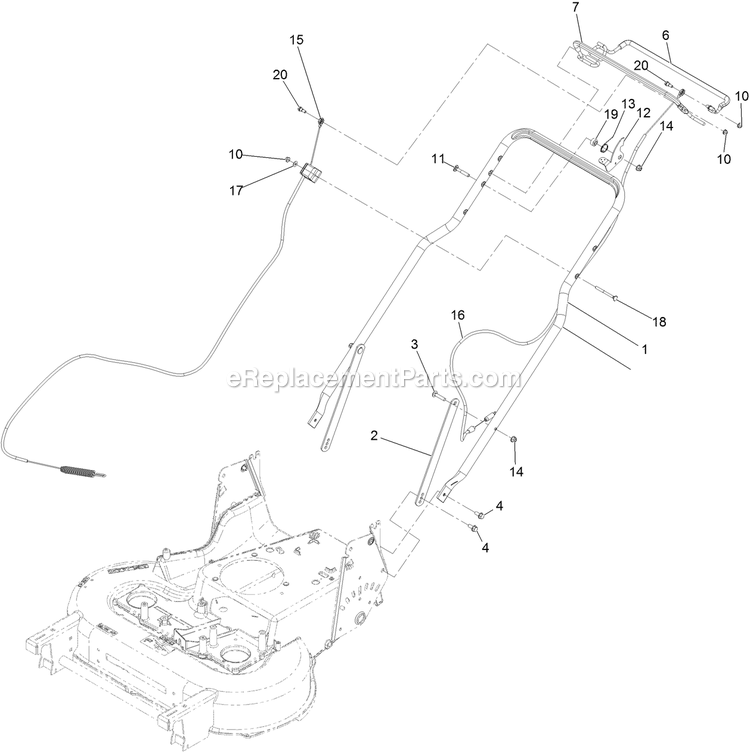 Handle Assembly Diagram and Parts List for ECS180CKA30000 (406294345-408644345)(2020) Exmark Lawn Mower