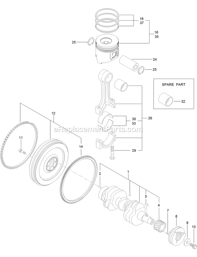 Crankshaft And Piston Assembly Diagram and Parts List for LZS88CDYM96RW0 (406294345-408644345)(2020) Exmark Lawn Mower
