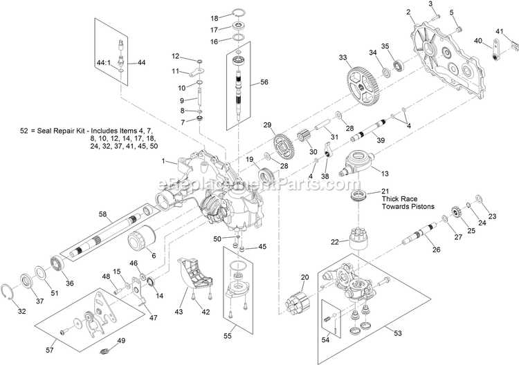 Rh Transaxle Assembly Diagram and Parts List for ARX481CKA30000 (316000000-399999999)(2016) Exmark Aerator