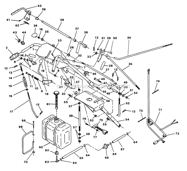 Handle And Controls Group Diagram and Parts List for V48-14BV-5 70000 Exmark Lawn Mower