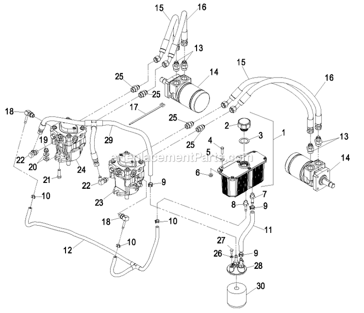 Hydraulics Group Diagram and Parts List for TT20KC (440000-509999)(2004) Exmark Lawn Mower