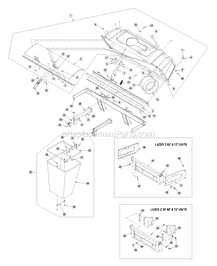 Hood And Bag Assembly (1) Diagram and Parts List for LZUV60 (440000-509999)(2004) Exmark Lawn Tractor Accessories