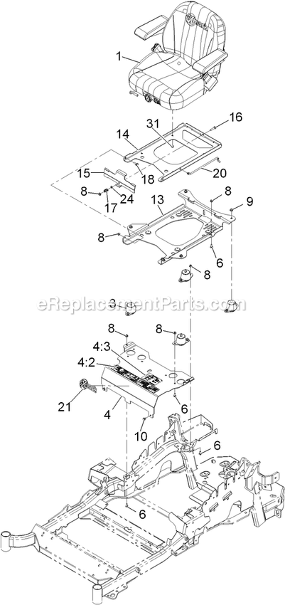 Seat Assembly Diagram and Parts List for LZX38KC726SS (920000-999999)(2011) Exmark Lawn Mower